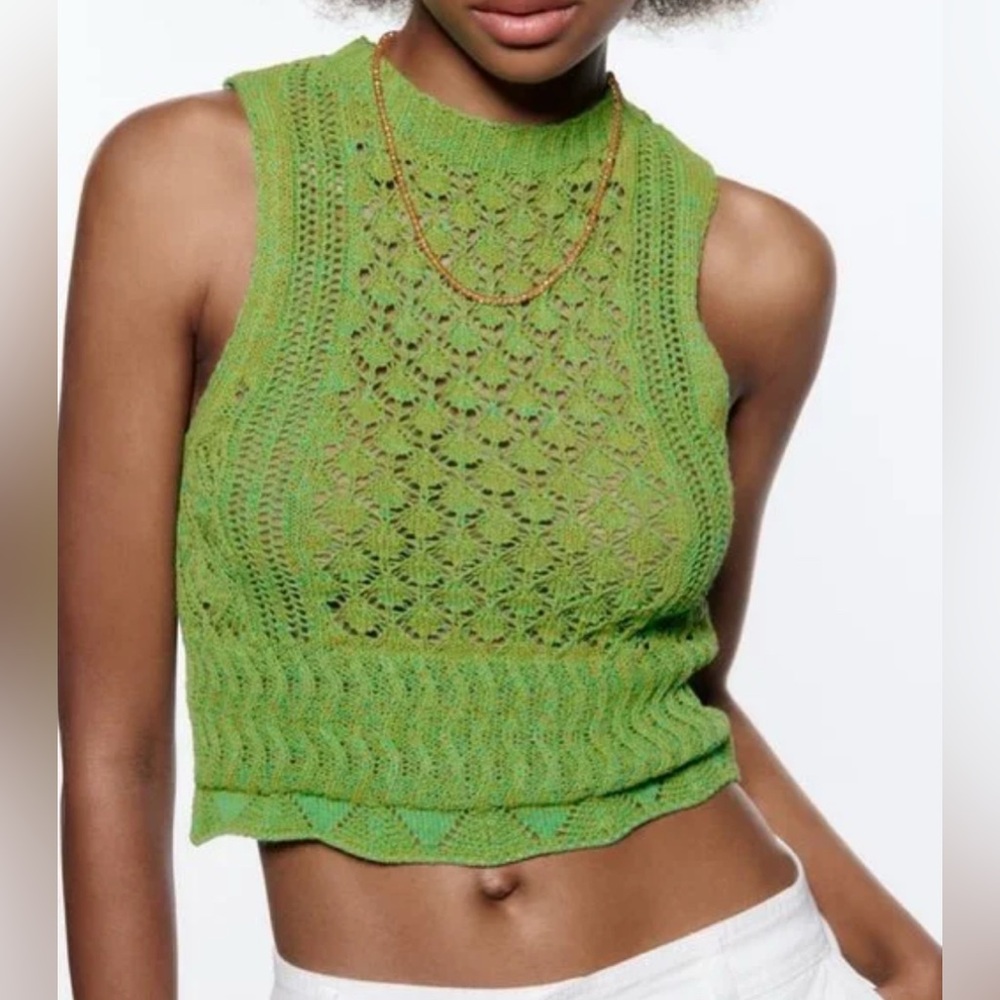 Zara crop Green Knit Sleeveless Tank